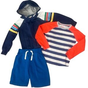 EUC Boden Hanna Anderson Boys Rainbow Stripe Pullover Hoodie Shirt Shorts Set 5T